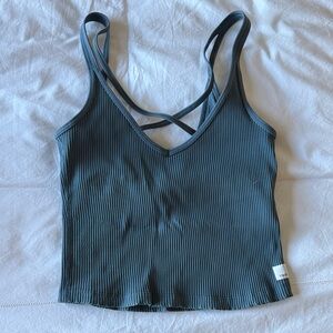 Vuori Ribbed V-Neck Crossback Camisole - Slate Blue